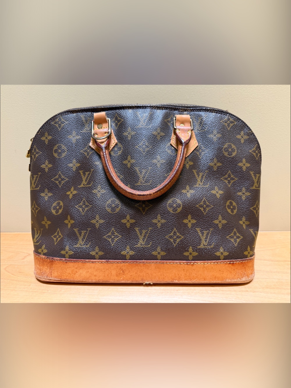 Louis Vuitton Brown Monogram Satchel with Tan Trim
